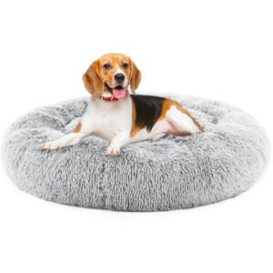 Sweetcrispy Round Fluffy Plush Cat & Dog Bed – Faux Fur Comfort with Non-Slip Base