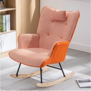 35.5” Orange Wingback Rocking Chair with Solid Wood Base