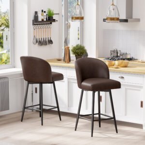 Mid-Century Modern Swivel Bar Stool – Comfortable Faux Leather Counter Stool (26” Seat Height, 300 lbs Capacity)