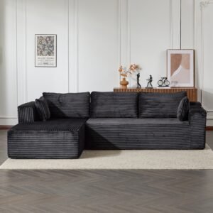Compression Sectional Couch With Comfy Chaise, Boneless L Shape Sofa With Deep Seat, Minimalist Modular Couches Sleeper For Living Room Bedroom Apartment Lounge,corduroy, Black