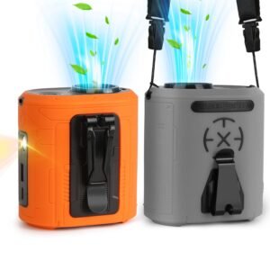 5-in-1 Portable Waist Clip Fan with Flashlight – Rechargeable Personal Turbo Belt Fan, 5 Speeds, Wearable Hands-Free Neck Fan for Camping, Travel & Job Sites