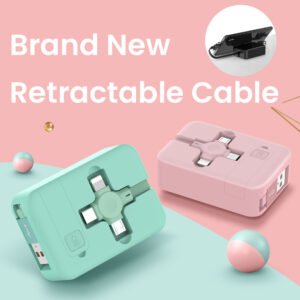 4-in-1 Retractable USB Cable – Macaron Type-C & Micro USB with iPhone Stand