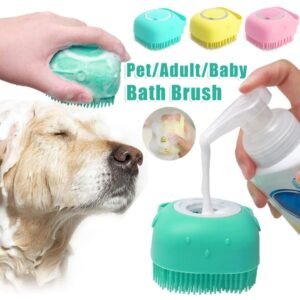 Silicone Dog Bath & Massage Glove – Pet Grooming Brush with Shampoo Dispenser for Dogs & Cats