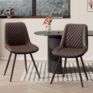 Daluvenix PU Leather Dining Chairs Set of 2 – Modern Metal-Leg Accent Chairs, Waterproof & Easy to Clean