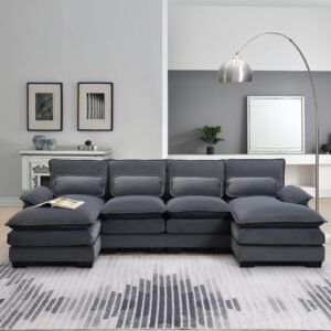 New Modern U-Shaped Sectional Sofa/Couch, 6-Seater with Waist Pillows – 109.8” x 55.9”