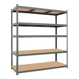 5-Tier Steel & MDF Storage Rack – Powder-Coated Industrial/Commercial Organizer (Gray, 110×45×180 cm)