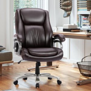 High Back Leather Office Chair – Ergonomic Big & Tall Computer Desk Chair with Adjustable Tilt and Lumbar Support