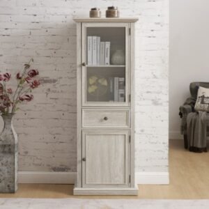 Tall Storage Cabinet with Glass Door & Shelves – Freestanding Sideboard with Drawer for Living Room, Kitchen, Dining Room, or Office – White