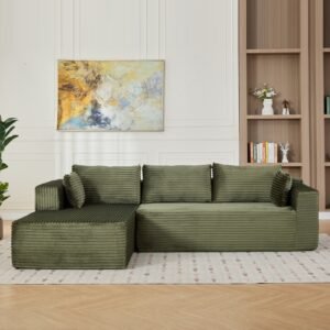 L-Shaped Convertible Sofa Bed with Corduroy Fabric – Foldable Sectional Couch for Small Apartments, Living Room & Game Room