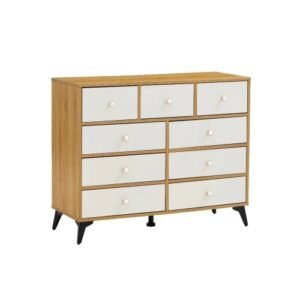 9-Drawer Wooden Dresser – MDF Cabinet in Wood Finish