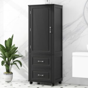 Tall Bathroom Storage Cabinet – Black (MDF with Painted Finish)