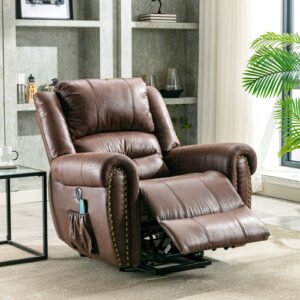 Large Power Lift Recliner Chair with Massage & Heat – Heavy Duty Faux Leather Electric Reclining Chair for Elderly, Big & Tall, with USB Port & Side Pockets