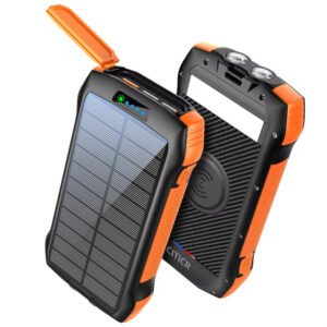 CITICR 20000mAh Solar Power Bank – IP67 Waterproof Portable Charger with 20W PD Fast Charging, 3 USB + Wireless Charger, LED Flashlight, Outdoor Rugged Backup Battery Pack