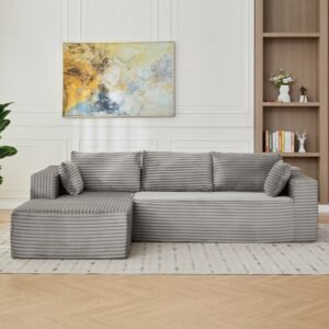 L-Shaped Corduroy Compression Sofa Bed – Convertible Foldable Sectional, Space-Saving Floor Couch Sleeper for Small Apartments, Living Room, & Game Room