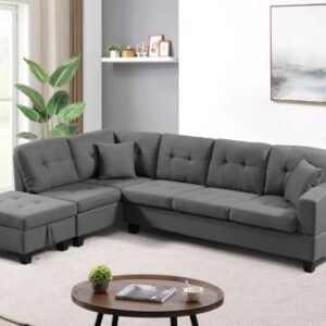 Grey Left Fabric Sofa with Ottoman – Modern Combo Sofa Set